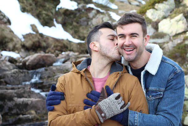 Homosexual couple outdoors with copy space - Photo, Image