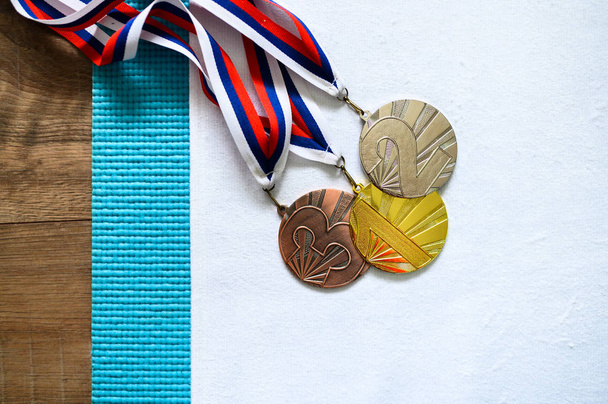 Gold silver and bronze medal on white background, - Foto, immagini
