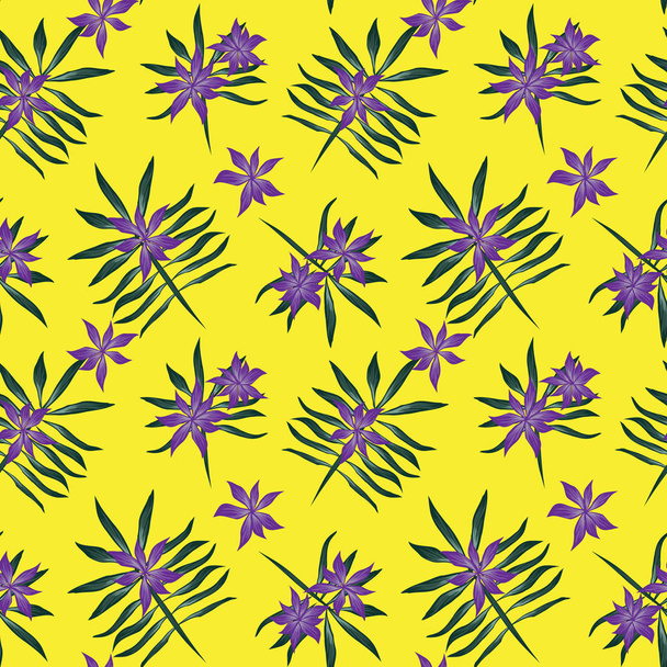 Τροπικό βοτανικό λουλουδάτο μοτίβο χωρίς ραφή - Διάνυσμα, εικόνα