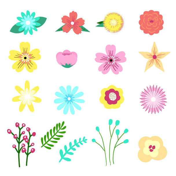 Set of Adorable floral, flower element in modern graphic style - - Вектор,изображение