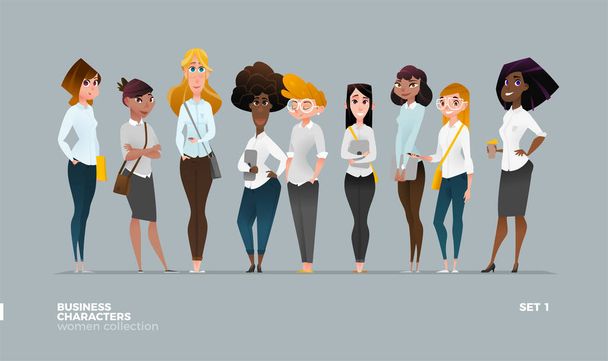 Business Women Kollektion in moderner, lässiger Businessbekleidung - Vektor, Bild