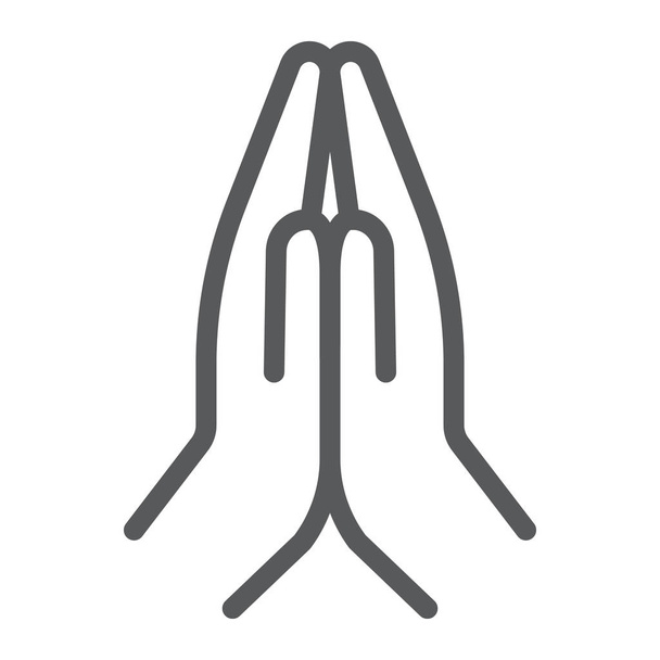 Gebetszeilensymbol, Religion und Gebet, Gebetszeichen der Hände, Vektorgrafik, ein lineares Muster auf weißem Hintergrund, Folge 10. - Vektor, Bild
