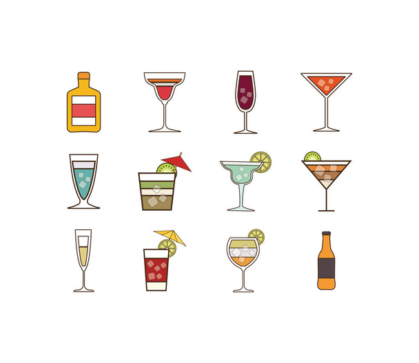 Isolated alcohol cocktails set vector design - Διάνυσμα, εικόνα