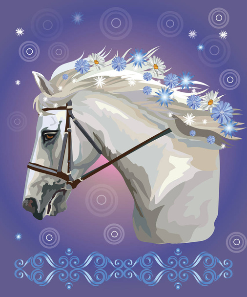Άλογο πορτρέτο με λουλούδια 31 - Διάνυσμα, εικόνα