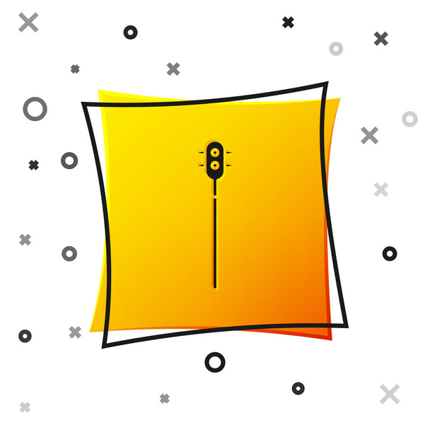 Μαύρο μεσαιωνικό αλυσοδεμένο ρόπαλο εικονίδιο μπάλα απομονώνονται σε λευκό φόντο. Μεσαιωνικό όπλο. Κουμπί κίτρινο τετράγωνο. Εικονογράφηση διανύσματος - Διάνυσμα, εικόνα