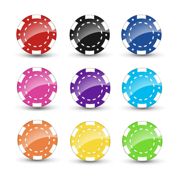  Conjunto de fichas de poker aisladas sobre fondo blanco. Icono de Casino Chips. Existencias de vectores
 - Vector, Imagen