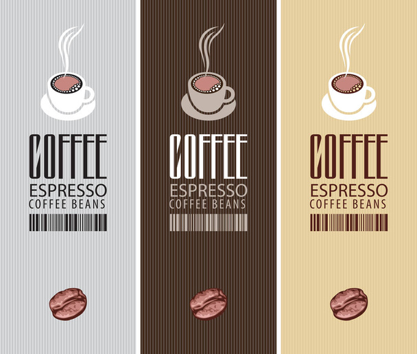 Satz von drei Vektoretiketten für Kaffeebohnen - Vektor, Bild