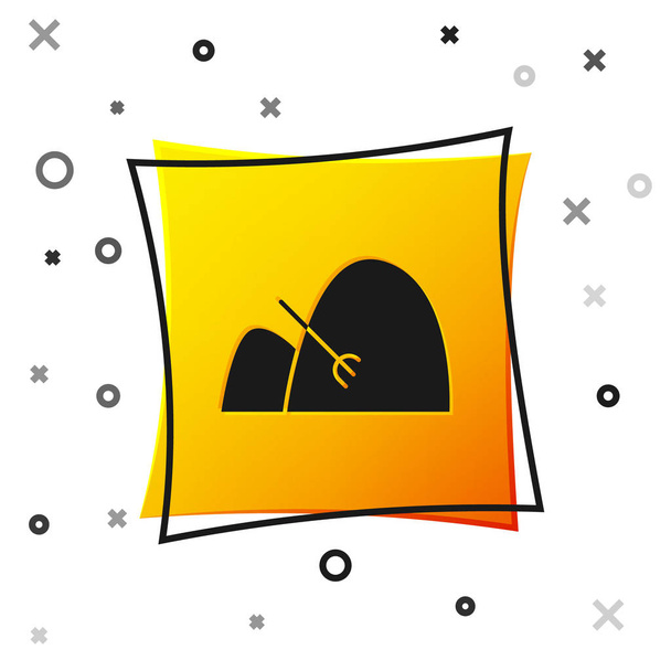 Balla nera di fieno e icona rastrello isolato su sfondo bianco. Pulsante quadrato giallo. Illustrazione vettoriale
 - Vettoriali, immagini