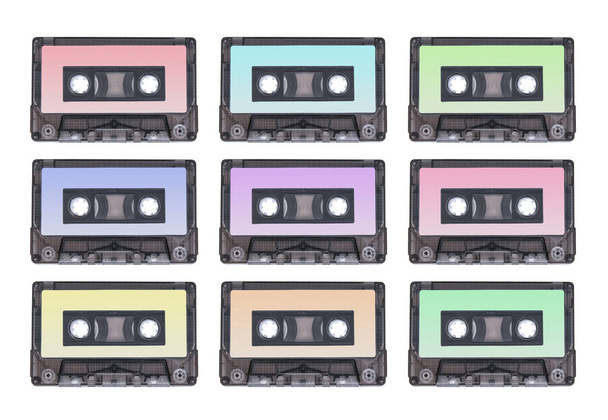 kolorowe kasety izolowane tło, muzyka i baner sztuki - Zdjęcie, obraz