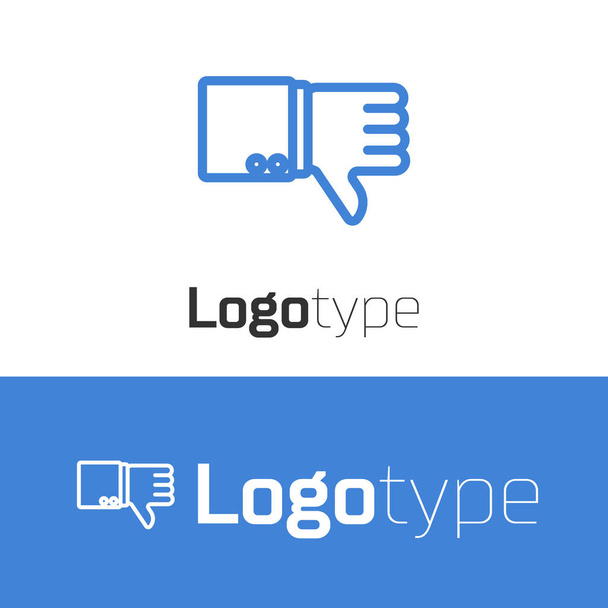 Blauwe lijn Dislike pictogram geïsoleerd op witte achtergrond. Logo ontwerp template element. Vector Illustratie - Vector, afbeelding
