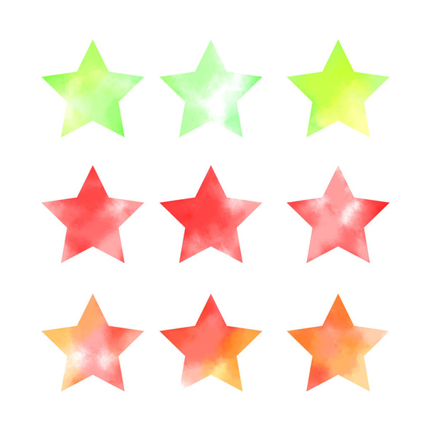 Ensemble d'étoiles aquarelle vert, rouge et orange. Éléments décoratifs pour emballage, étiquettes, scrapbook, bannières, cartes, logos
 - Photo, image