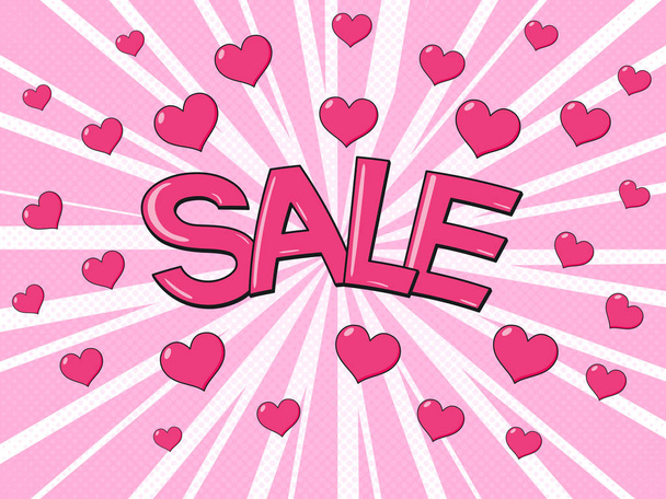Text Sale and hearts around in cartoon style - Vettoriali, immagini