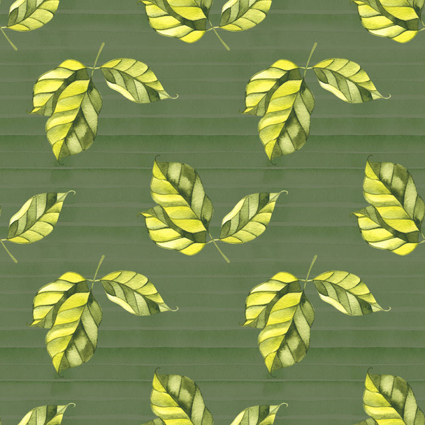 Watercolor hand drawn seamless pattern with spring tender leaves - Fotografie, Obrázek