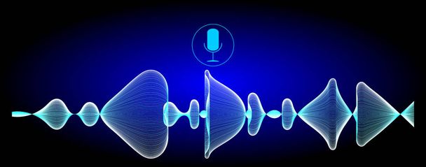 Rozpoznávání hlasu s mikrofonem a modrobílou ilustrací zvukových vln - Fotografie, Obrázek