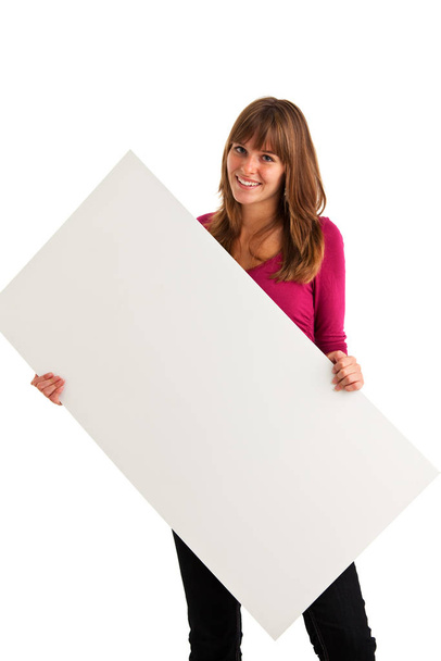 brunette girl with a blank panel - Foto, imagen