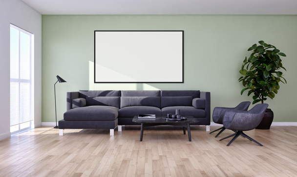 μεγάλο πολυτελές σύγχρονο minimal φωτεινό εσωτερικό δωμάτιο mockup illustr - Φωτογραφία, εικόνα