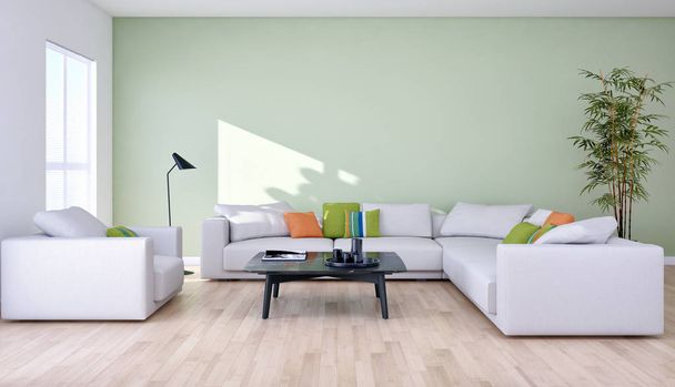 große luxuriöse moderne minimale helle Innenräume Zimmer-Attrappe illustr - Foto, Bild