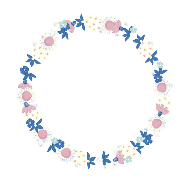 Vector floral wreath. Nature frame with flowers and leaves. - Vektori, kuva