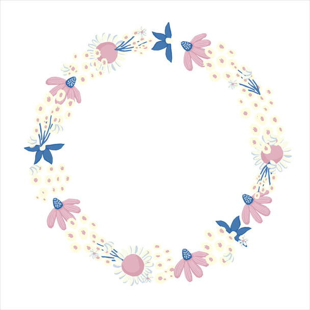 Vector floral wreath. Nature frame with flowers and leaves. - Вектор, зображення