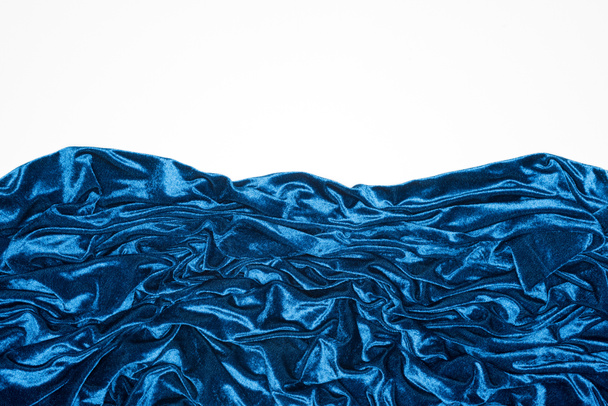 Top view of blue velvet fabric isolated on white - Foto, imagen