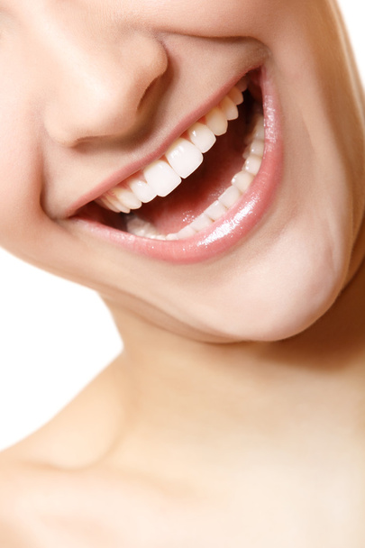 Perfect smile of beautiful woman with great healthy white teeth. - Фото, зображення