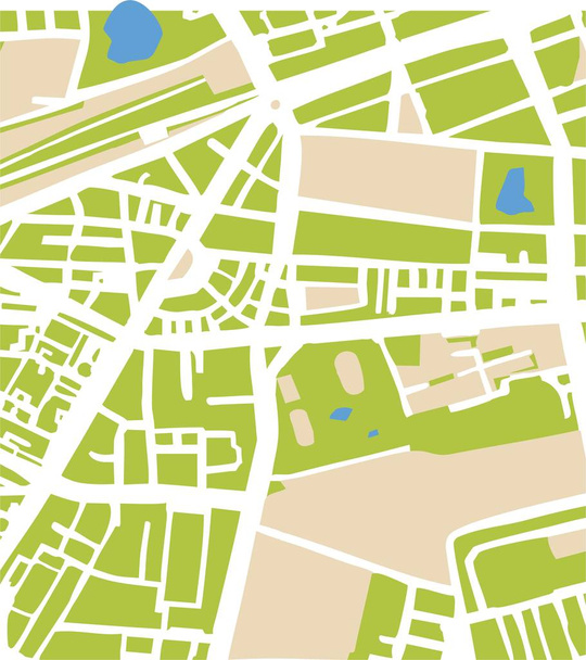 Abstract city map vector illustration with streets, parks and ponds - Vector, Image