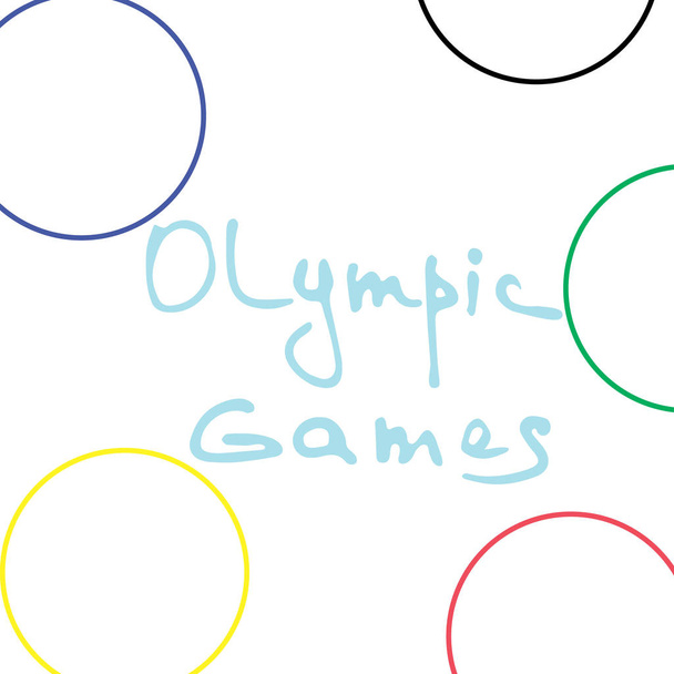 Juegos Olímpicos mano texto escrito en círculos olímpicos telón de fondo en vector. Juegos Olímpicos telón de fondo y letras
. - Vector, Imagen