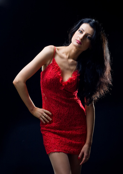 Lovely girl in red dress - Foto, Imagem
