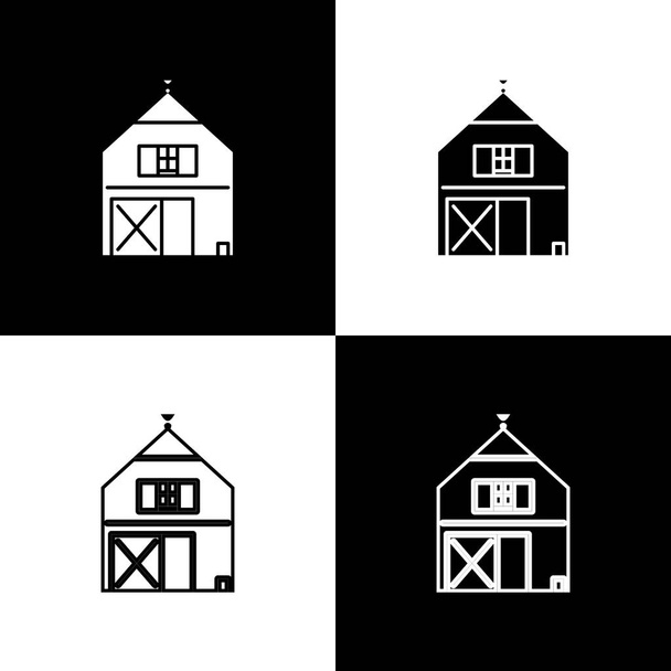 Установить Farm House концепция иконка изолирована на черно-белом фоне. Сельский пейзаж. Векторная миграция
 - Вектор,изображение