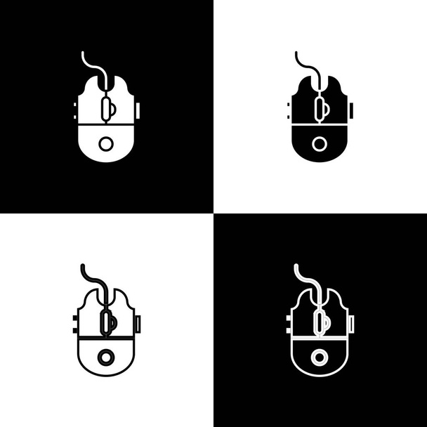 Definir ícone de jogo do mouse computador isolado no fundo preto e branco. Óptico com símbolo de roda. Ilustração vetorial
 - Vetor, Imagem