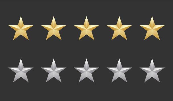 Five gold and silver shape stars quality icon on a dark backgrou - Διάνυσμα, εικόνα
