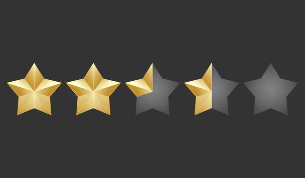 Gold five shape stars quality icon on a dark background. 5 gradi - Διάνυσμα, εικόνα