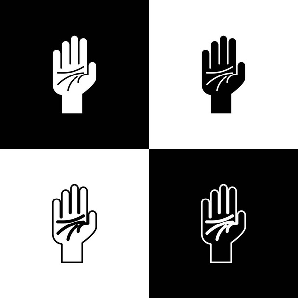 Définir la chiromancie de l'icône de la main isolée sur fond noir et blanc. Illustration vectorielle
 - Vecteur, image