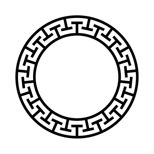 Орнамент на грецькому колі. Кругла сіра ікона з чорною рамою лабіринту.  - Вектор, зображення