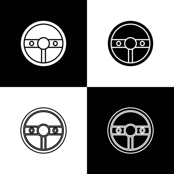 Set icône de volant isolé sur fond noir et blanc. Icône roue de voiture. Illustration vectorielle - Vecteur, image