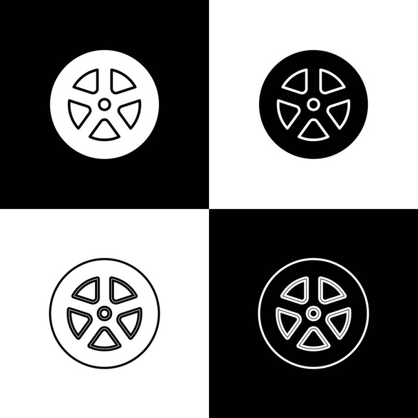 Zestaw ikona koła samochodu izolowane na czarno-białym tle. Ilustracja wektora - Wektor, obraz