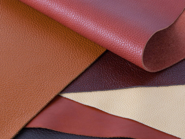 Multicolored natural leather textures samples  - Fotoğraf, Görsel