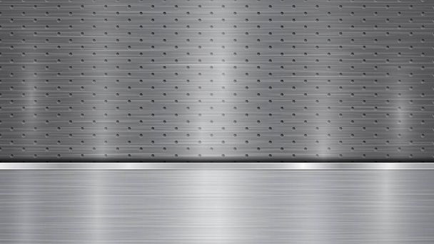 Metallhintergrund mit Löchern und einer polierten Platte - Vektor, Bild