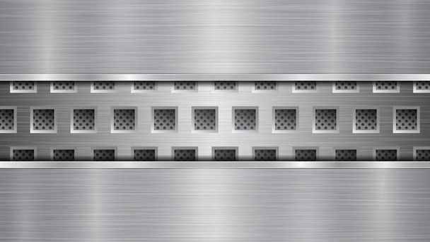 Metalen ondergrond met gaten en twee gepolijste platen - Vector, afbeelding