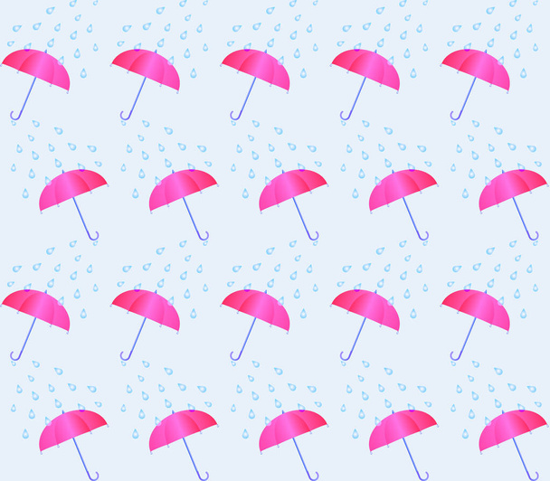 Růžový deštník a déšť kapky pozadí bezešvé vzor - Vektor, obrázek