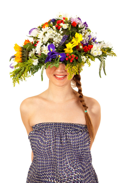 Menina bonita com chapéu de flores
 - Foto, Imagem
