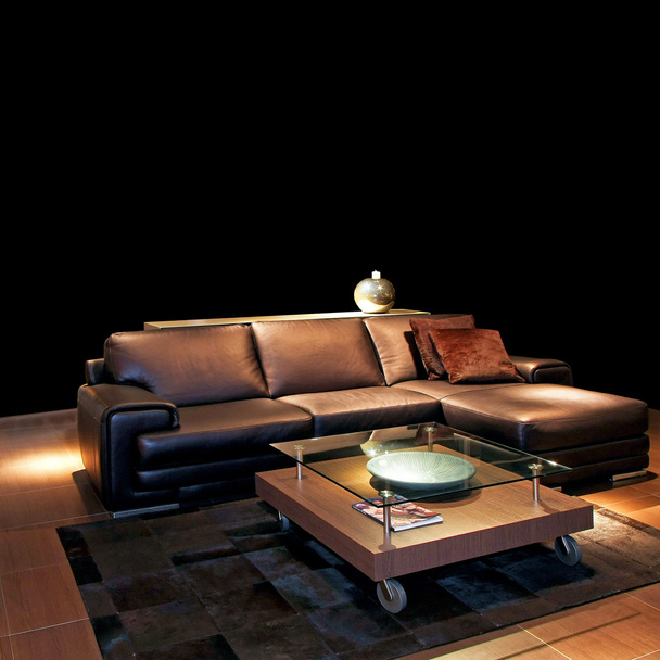 Brown leather sofa - Fotoğraf, Görsel