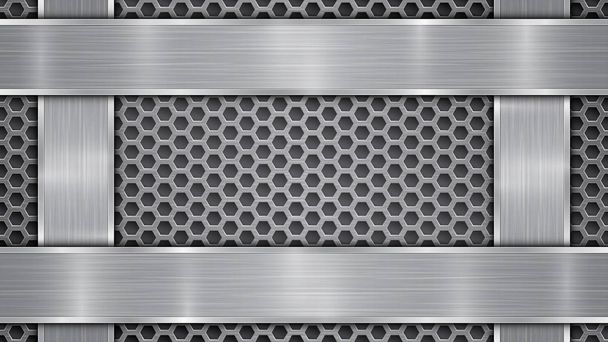 Металлический фон с отверстиями и четырьмя полированными пластинами
 - Вектор,изображение