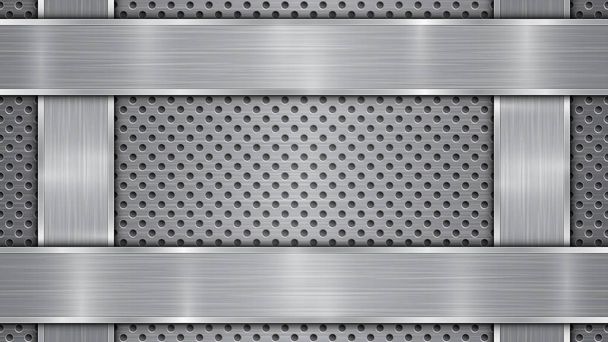 Metallhintergrund mit Löchern und vier polierten Platten - Vektor, Bild