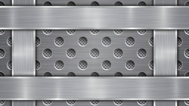 Metalen ondergrond met gaten en vier gepolijste platen - Vector, afbeelding
