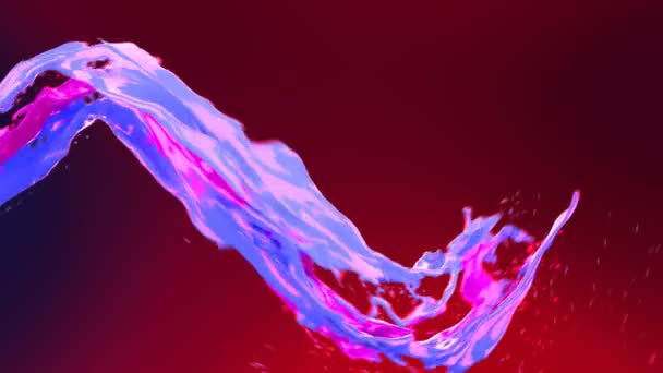 abstraktní světlé barevné tekuté vír tok s stříkancemi pomalý pohyb vlnění vodní plochy zblízka pohyb se vzduchové bubliny izolované na tmavě červeném pozadí s alfa kanálu matné 4k 3d animace  - Záběry, video