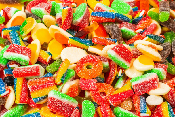 Assorted gummy candies. Top view. Jelly  sweets.  - Zdjęcie, obraz