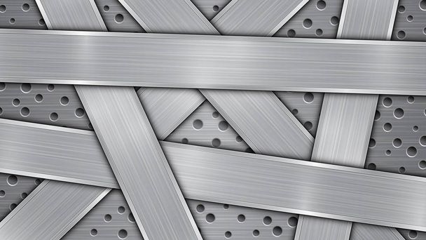 Metalen ondergrond met gaten en diverse gepolijste platen - Vector, afbeelding
