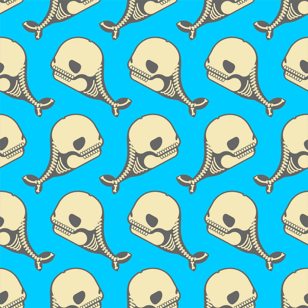 Whale skeleton pattern seamless cartoon. skull silhouette underw - Vecteur, image