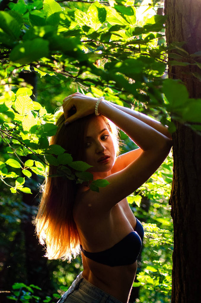 beautiful sexy girl dark forest - Photo, Image